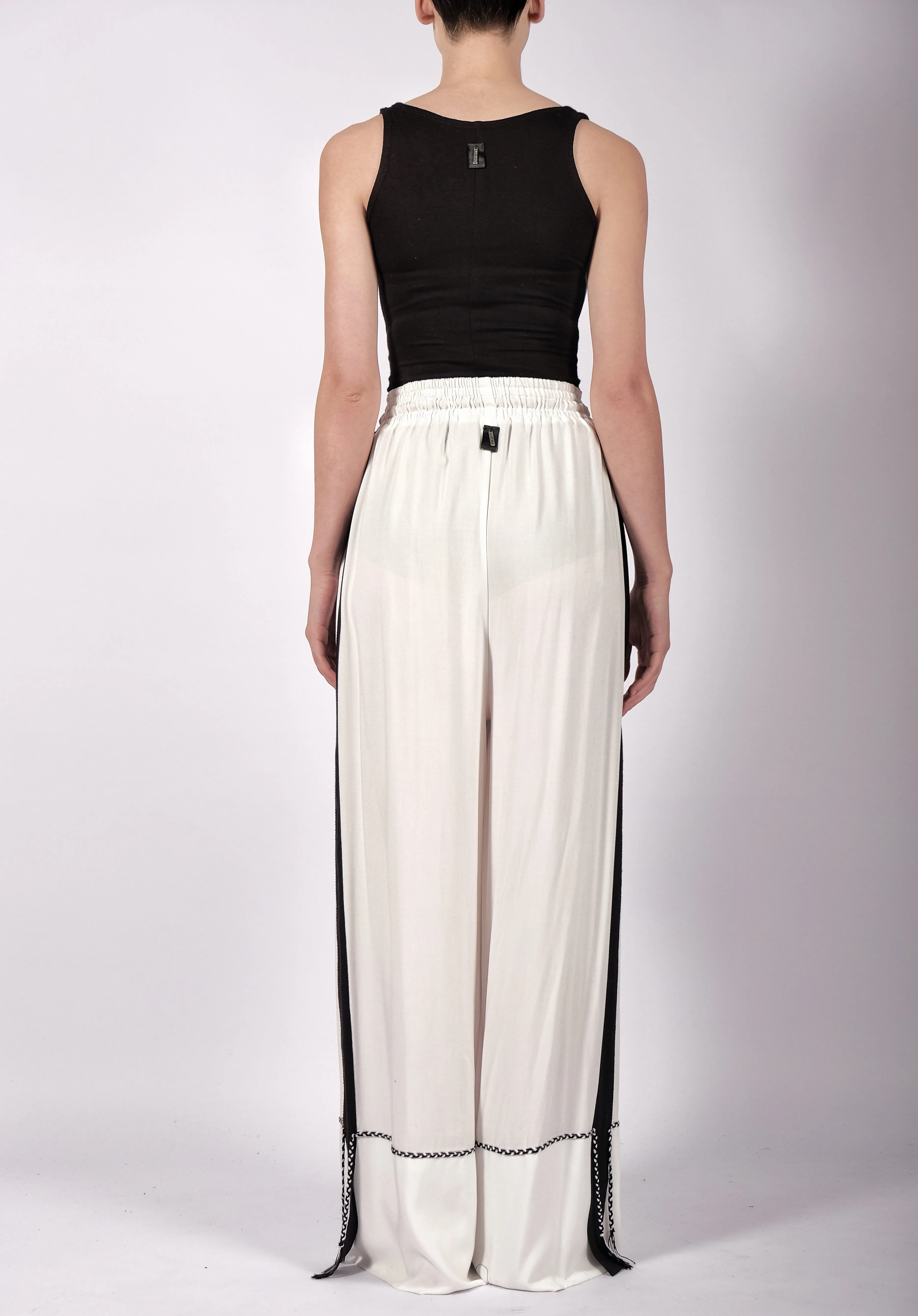 White Wide Washed Cotton Trousers