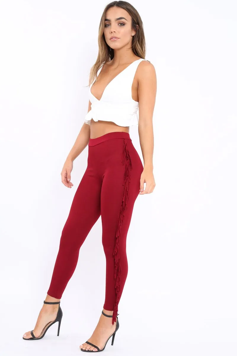 Wine Fringe Leggings - Rosaleen