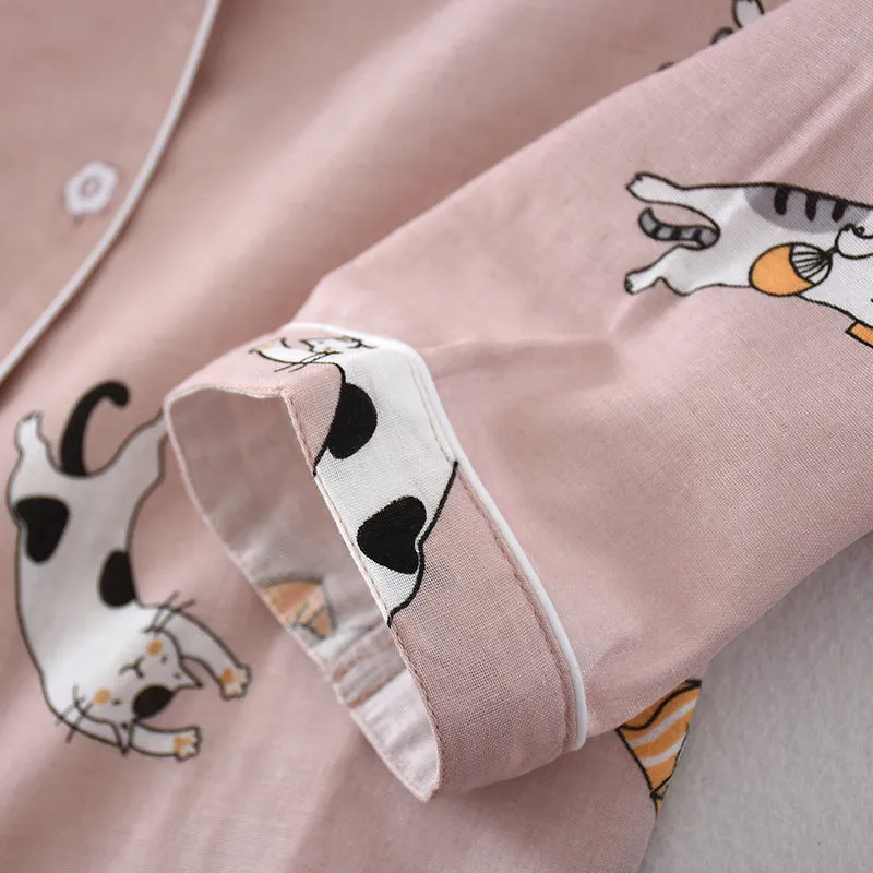 Women's Cotton Double-layer Gauze Long-sleeved Trousers Pajamas