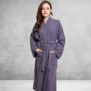 Women's Long Cotton Turkish Waffle Bathrobe, Kimono Style, Comfortable & Absorbent (ANT)