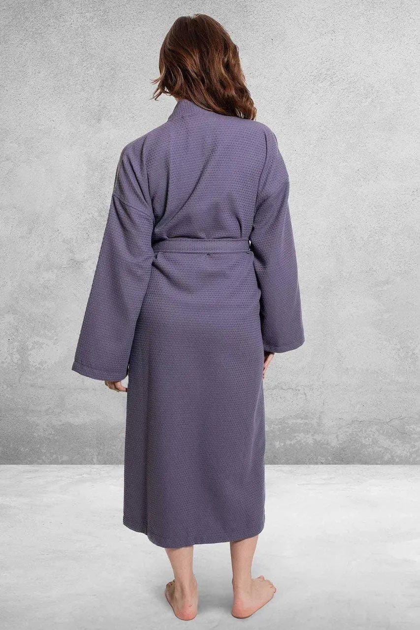 Women's Long Cotton Turkish Waffle Bathrobe, Kimono Style, Comfortable & Absorbent (ANT)
