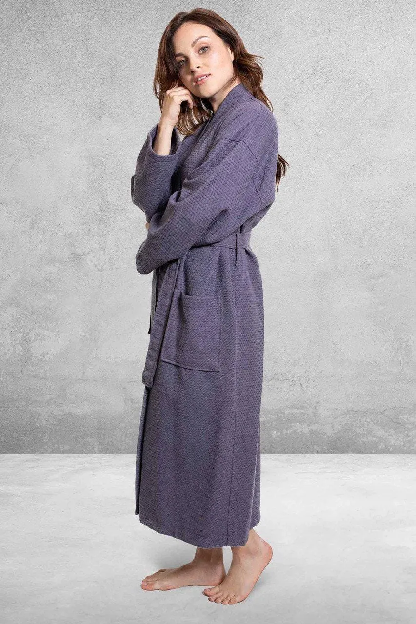 Women's Long Cotton Turkish Waffle Bathrobe, Kimono Style, Comfortable & Absorbent (ANT)