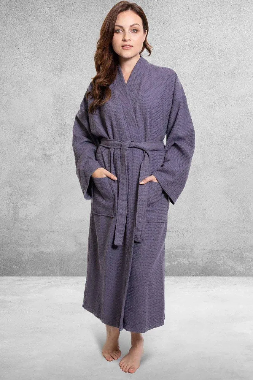 Women's Long Cotton Turkish Waffle Bathrobe, Kimono Style, Comfortable & Absorbent (ANT)