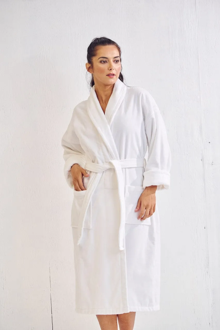 Women's Long Waffle Cotton Turkish Bathrobe, Kimono Style, Comfortable Soft & Fast Dry (White)