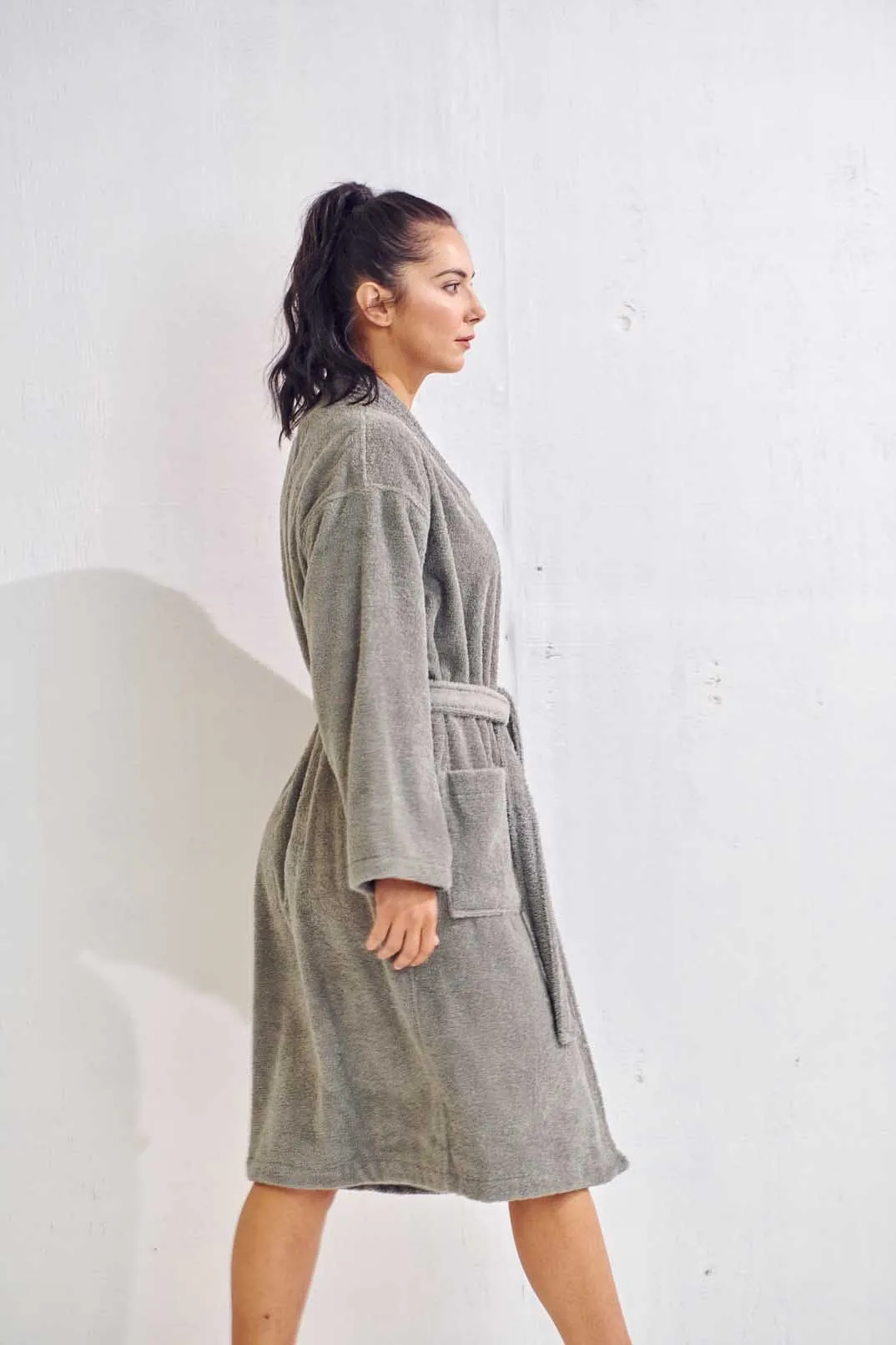 Women's Terry Cloth Cotton Turkish Bathrobe, Kimono Style, Comfort Soft & Fast Dry, (Gray)