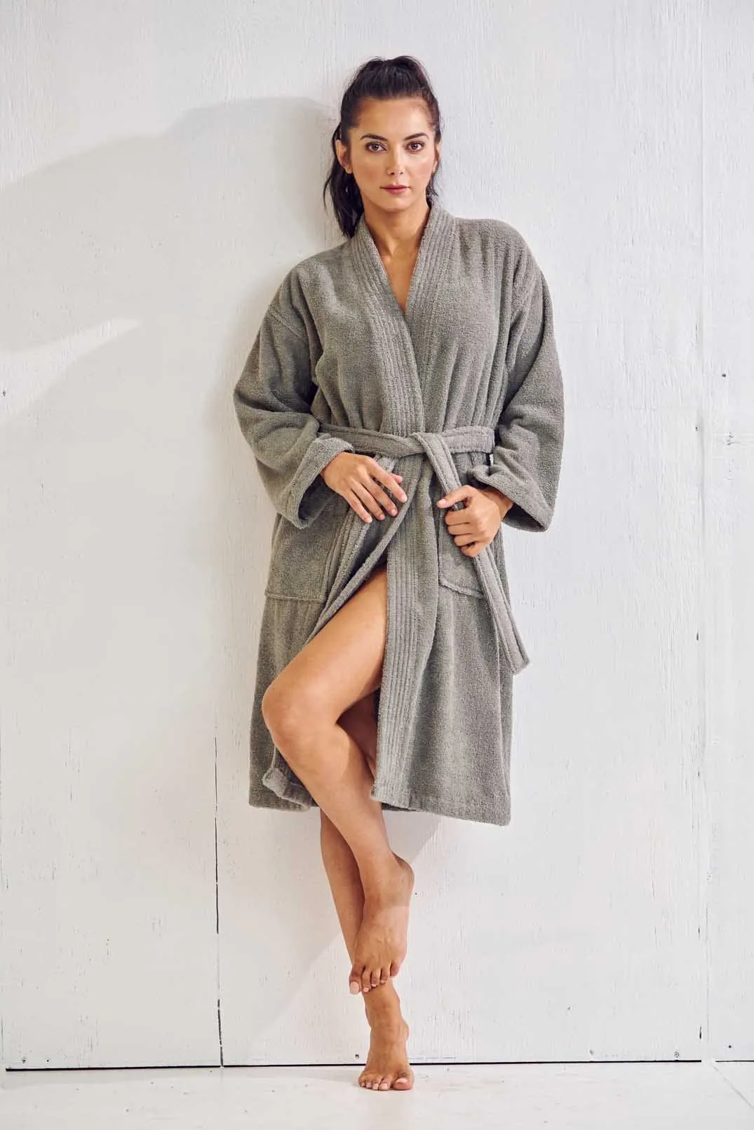 Women's Terry Cloth Cotton Turkish Bathrobe, Kimono Style, Comfort Soft & Fast Dry, (Gray)