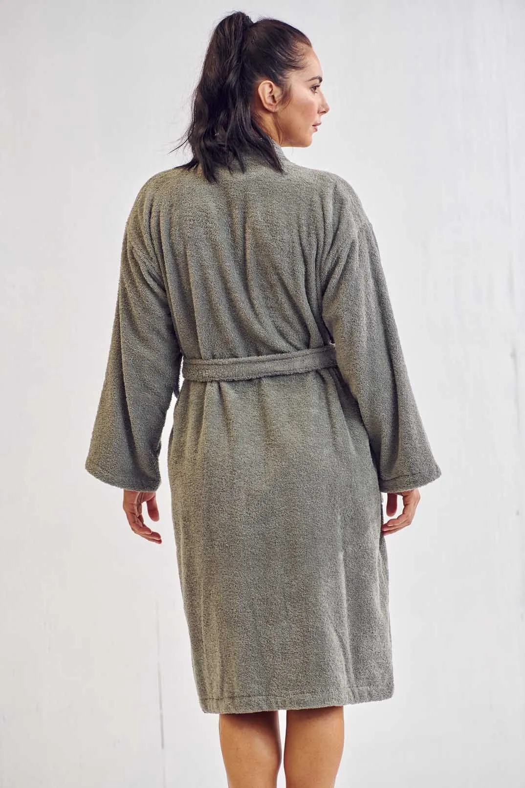 Women's Terry Cloth Cotton Turkish Bathrobe, Kimono Style, Comfort Soft & Fast Dry, (Gray)